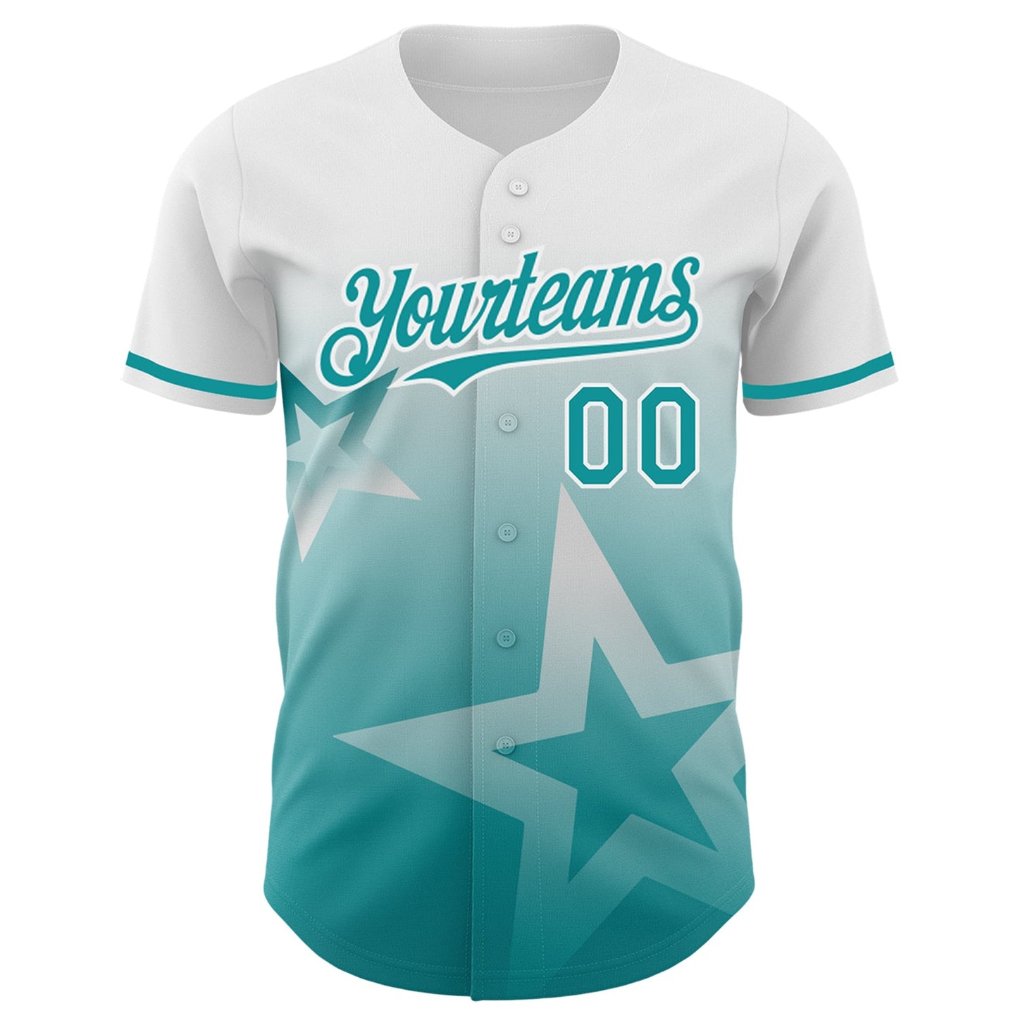 Custom White Teal 3D Pattern Design Gradient Style Twinkle Star Authentic Baseball Jersey view 2
