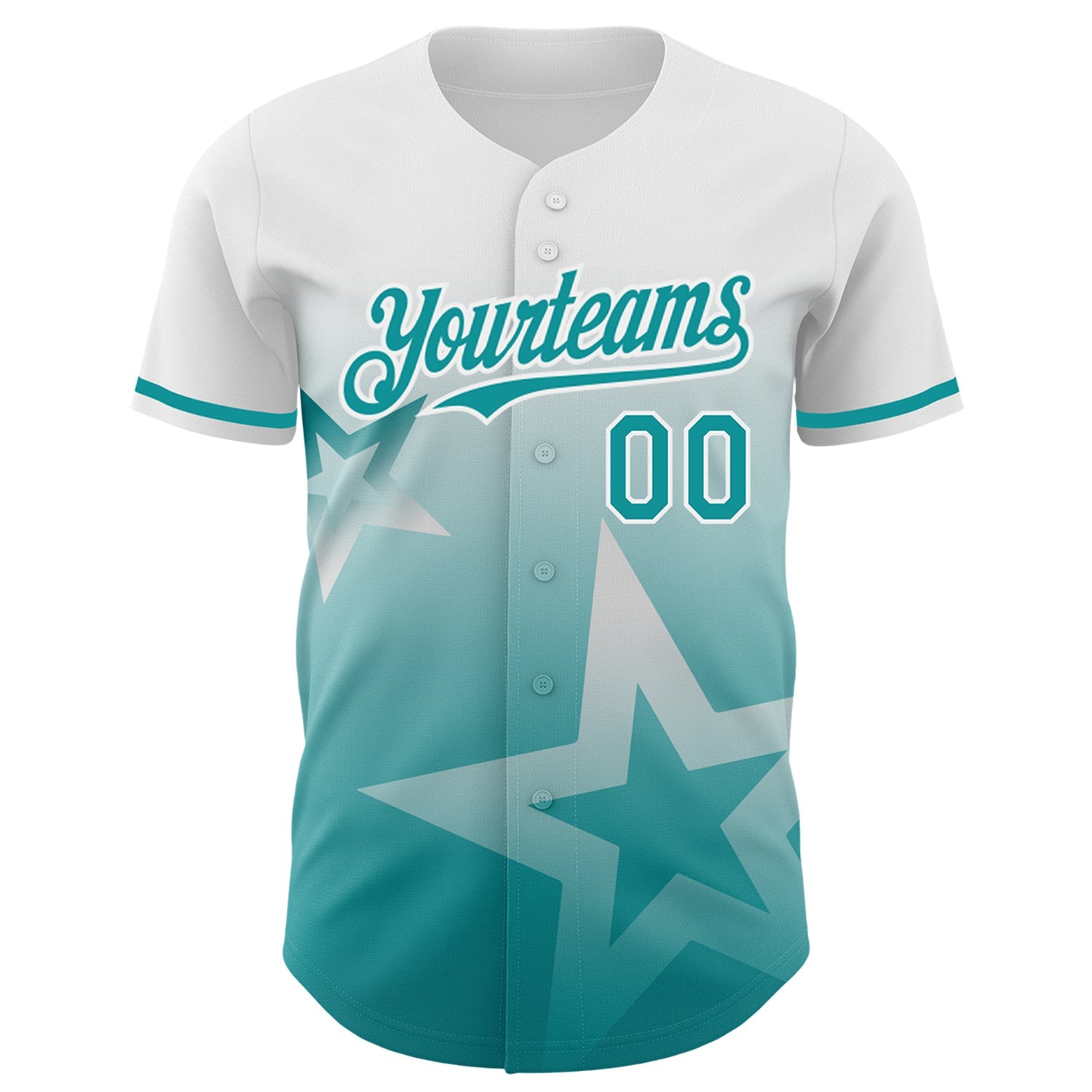 Custom White Teal 3D Pattern Design Gradient Style Twinkle Star Authentic Baseball Jersey view 2