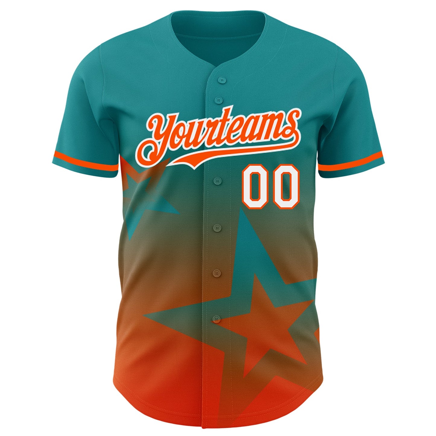 Custom Teal Orange-White 3D Pattern Design Gradient Style Twinkle Star Authentic Baseball Jersey view 2