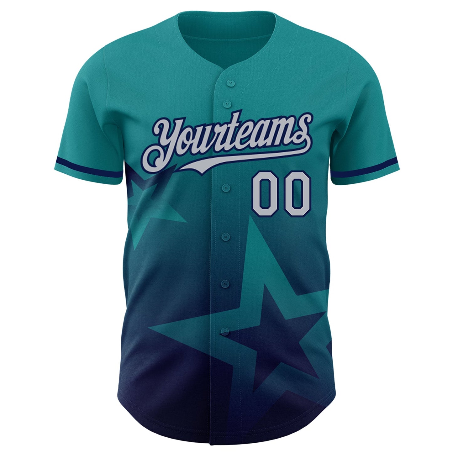 Custom Teal Gray-Navy 3D Pattern Design Gradient Style Twinkle Star Authentic Baseball Jersey view 2