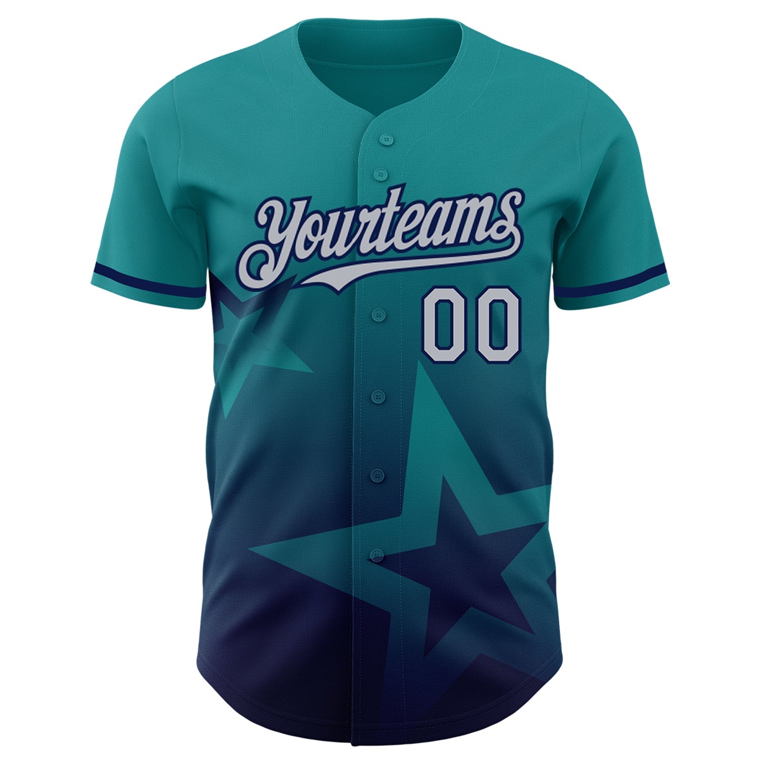 Custom Teal Gray-Navy 3D Pattern Design Gradient Style Twinkle Star Authentic Baseball Jersey view 2