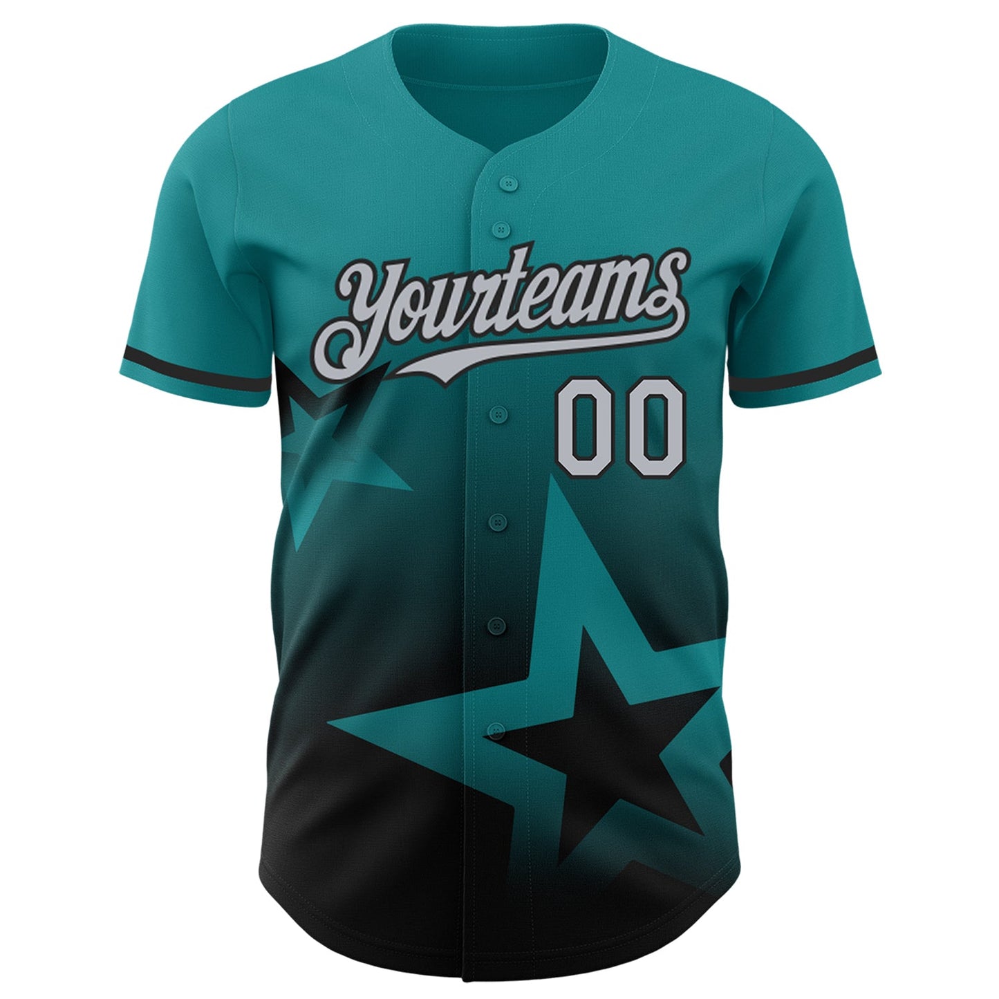 Custom Teal Gray-Black 3D Pattern Design Gradient Style Twinkle Star Authentic Baseball Jersey view 2
