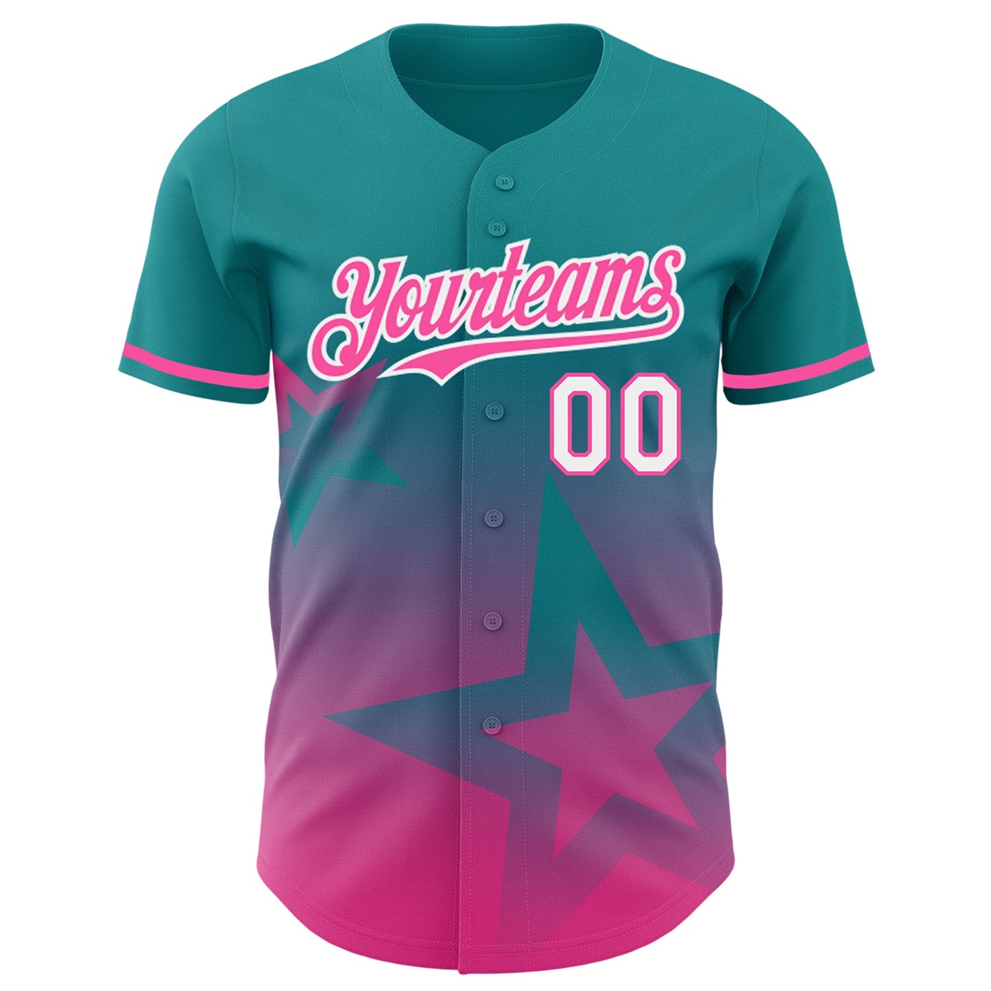 Custom Teal Pink-White 3D Pattern Design Gradient Style Twinkle Star Authentic Baseball Jersey view 2