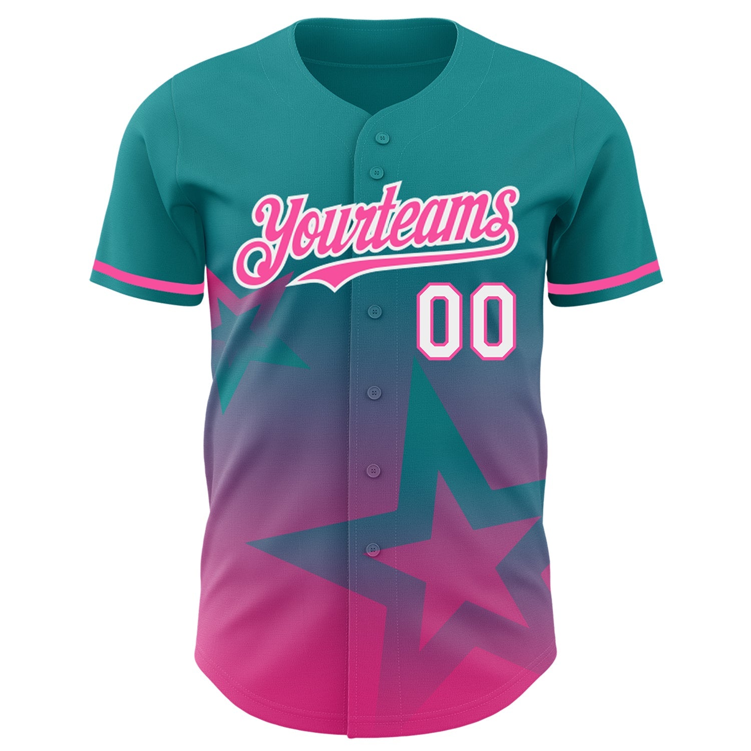 Custom Teal Pink-White 3D Pattern Design Gradient Style Twinkle Star Authentic Baseball Jersey view 2