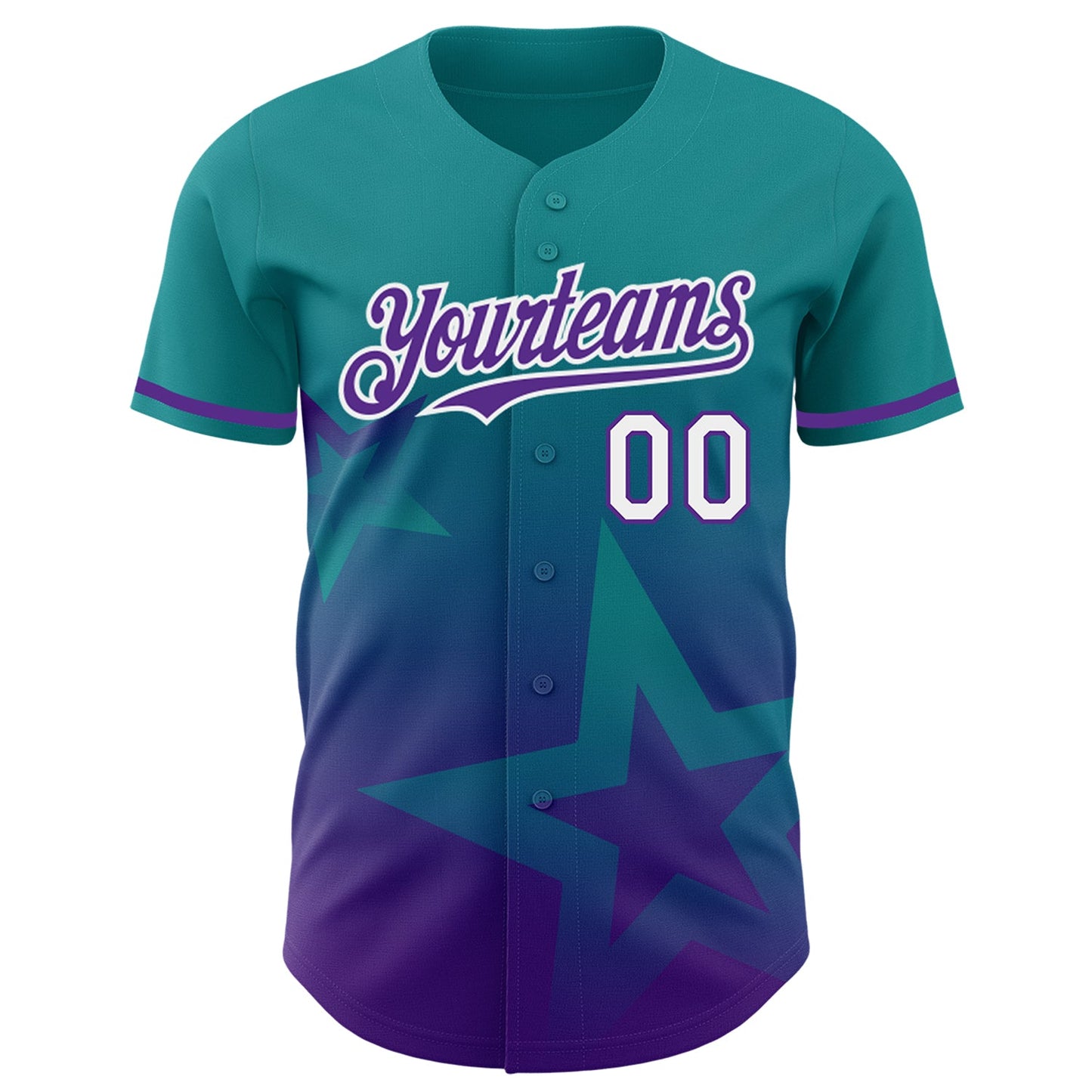 Custom Teal Purple-White 3D Pattern Design Gradient Style Twinkle Star Authentic Baseball Jersey view 2