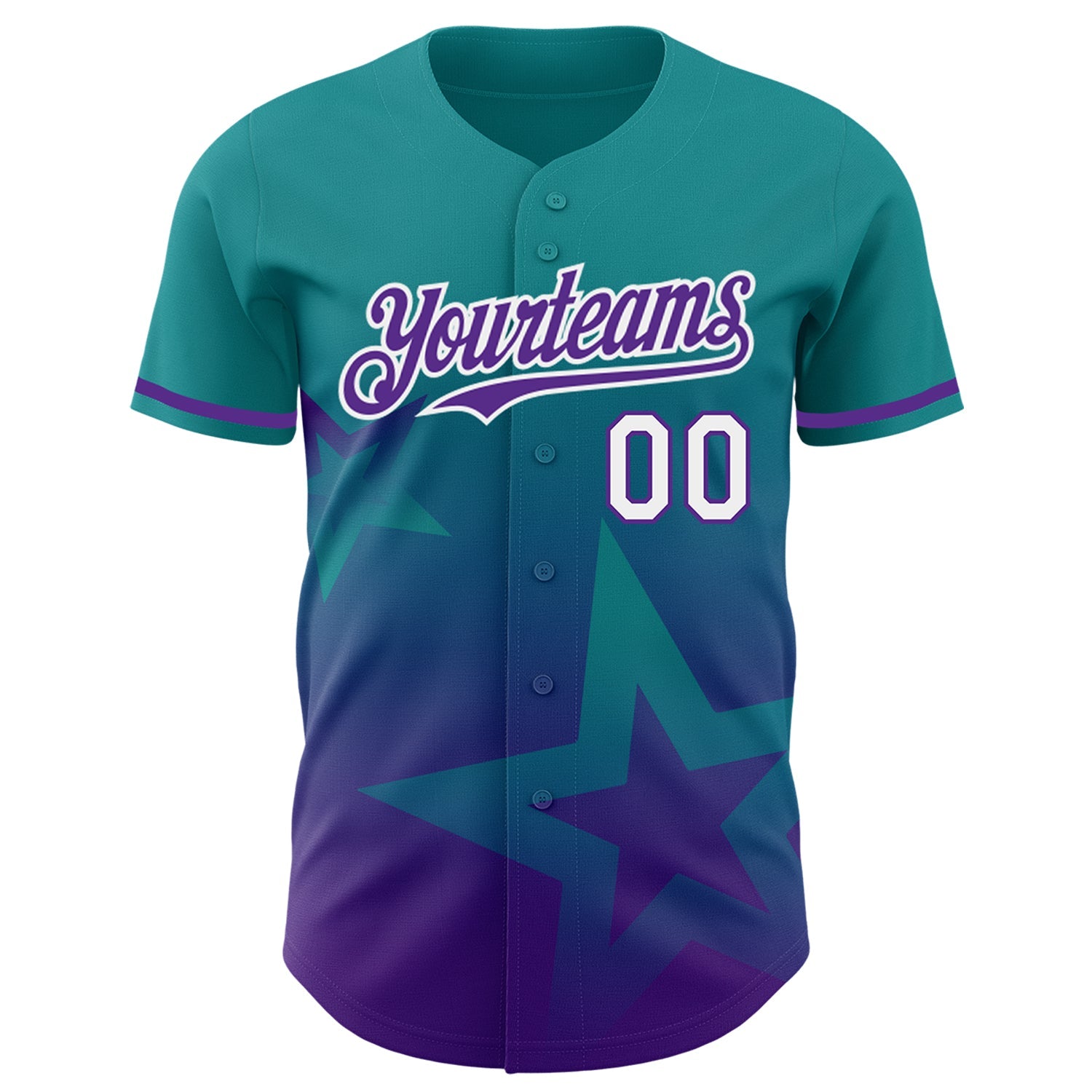 Custom Teal Purple-White 3D Pattern Design Gradient Style Twinkle Star Authentic Baseball Jersey view 2