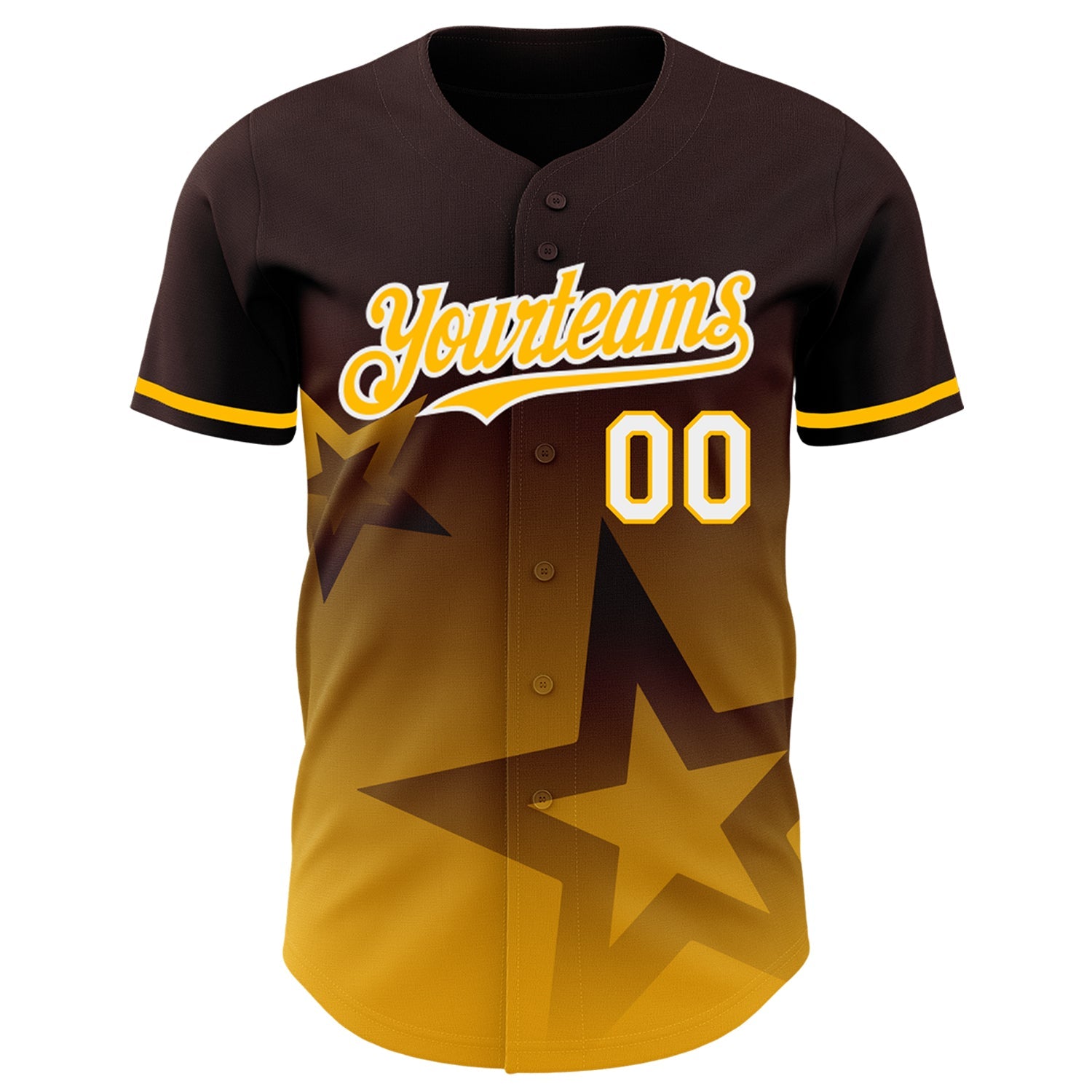 Custom Brown Gold-White 3D Pattern Design Gradient Style Twinkle Star Authentic Baseball Jersey view 2