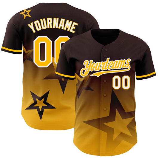 Custom Brown Gold-White 3D Pattern Design Gradient Style Twinkle Star Authentic Baseball Jersey - Main View