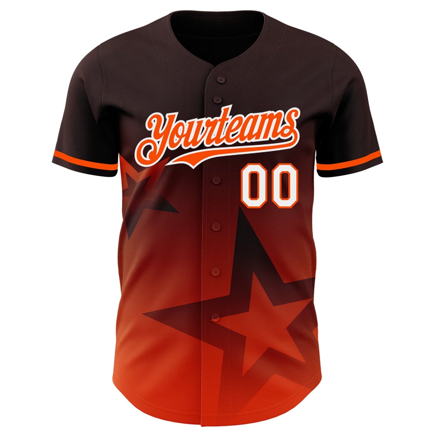 Custom Brown Orange-White 3D Pattern Design Gradient Style Twinkle Star Authentic Baseball Jersey view 2