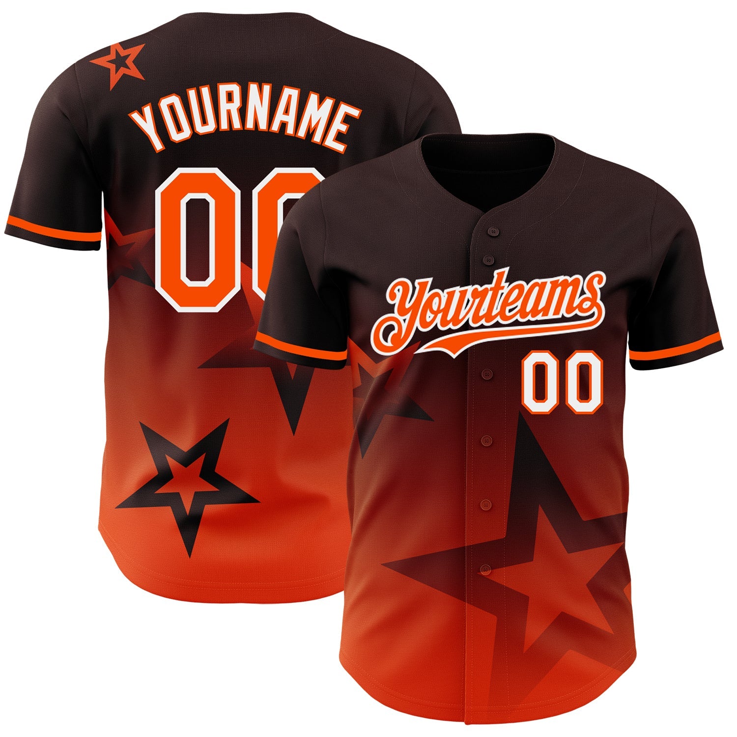 Custom Brown Orange-White 3D Pattern Design Gradient Style Twinkle Star Authentic Baseball Jersey - Main View