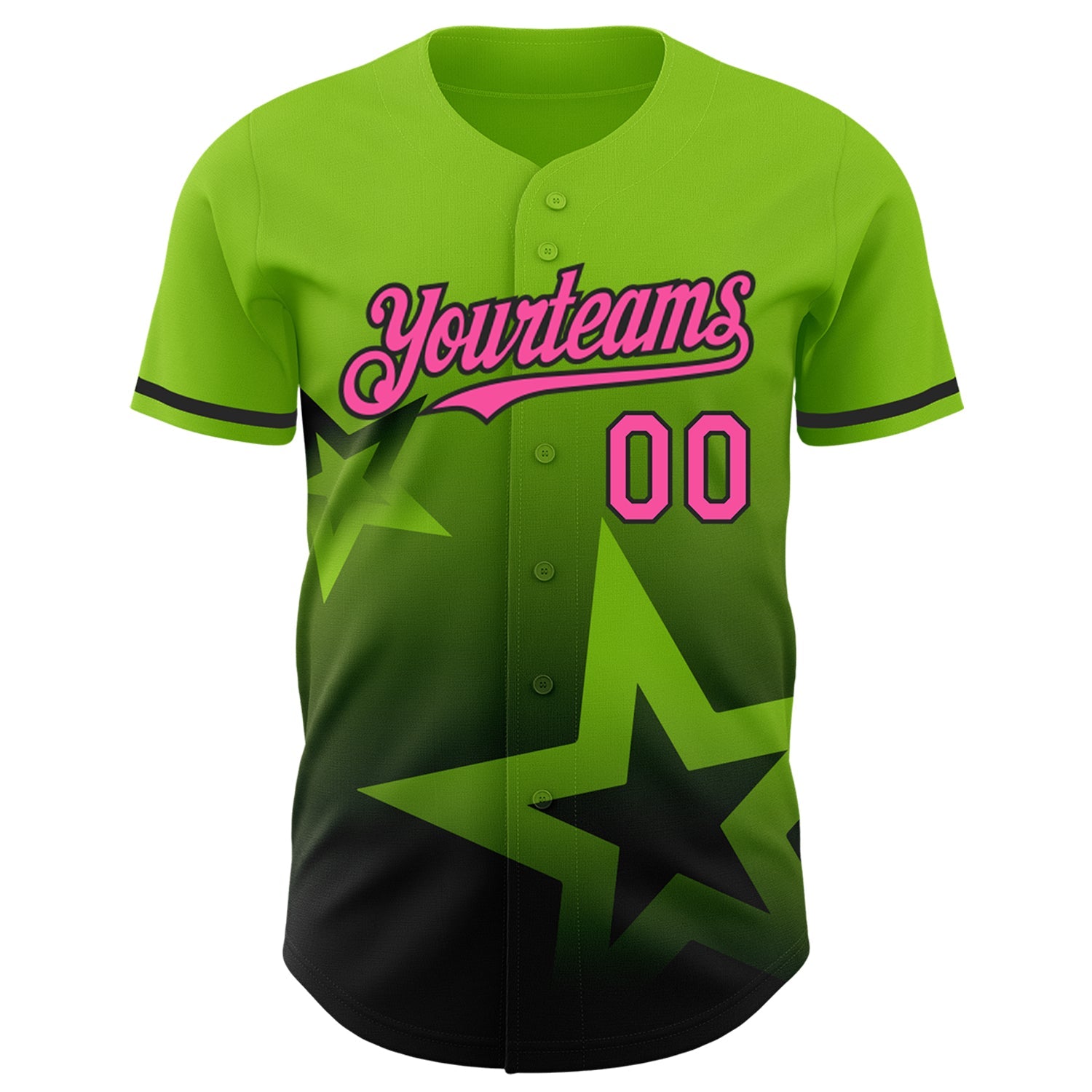 Custom Neon Green Pink-Black 3D Pattern Design Gradient Style Twinkle Star Authentic Baseball Jersey view 2