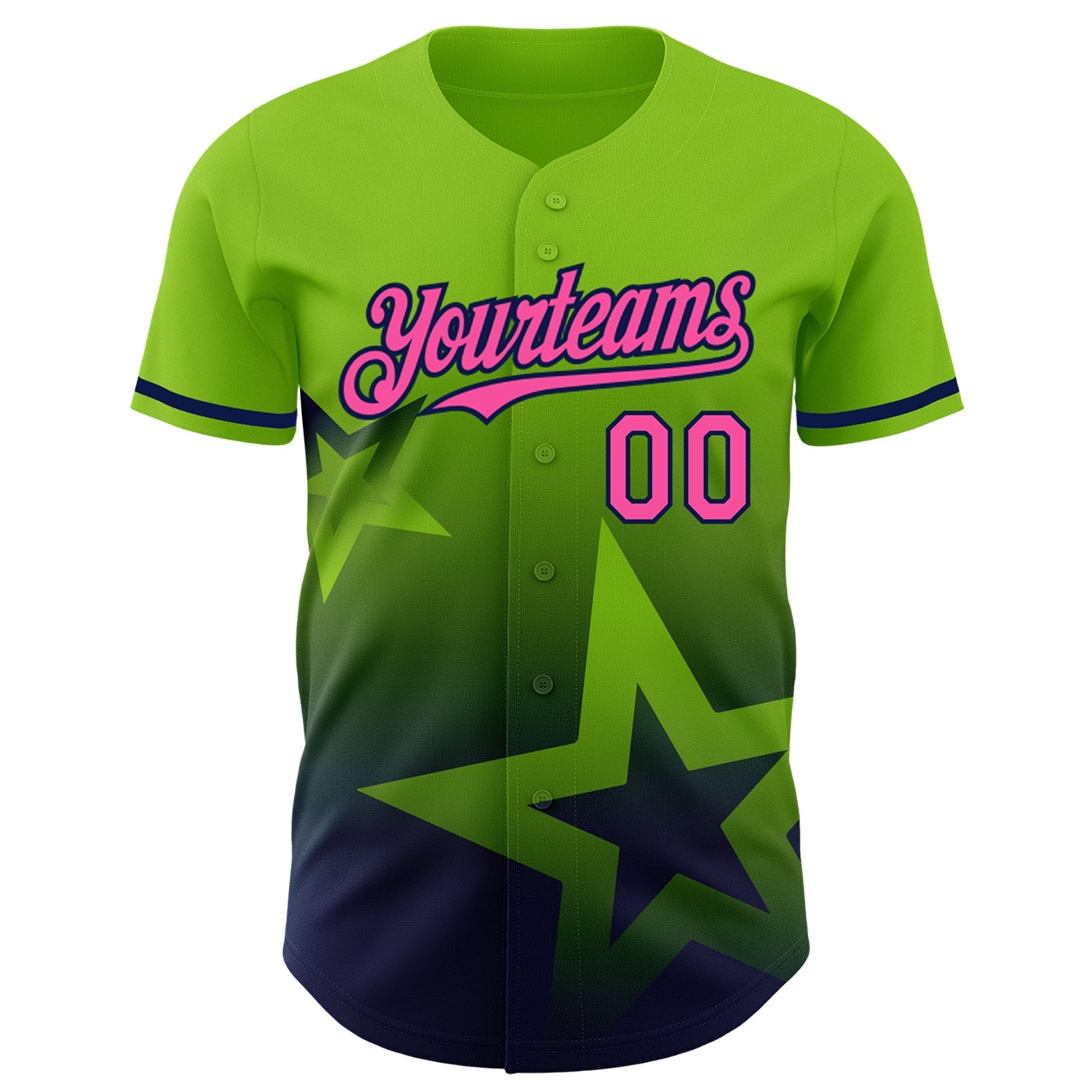 Custom Neon Green Pink-Navy 3D Pattern Design Gradient Style Twinkle Star Authentic Baseball Jersey view 2