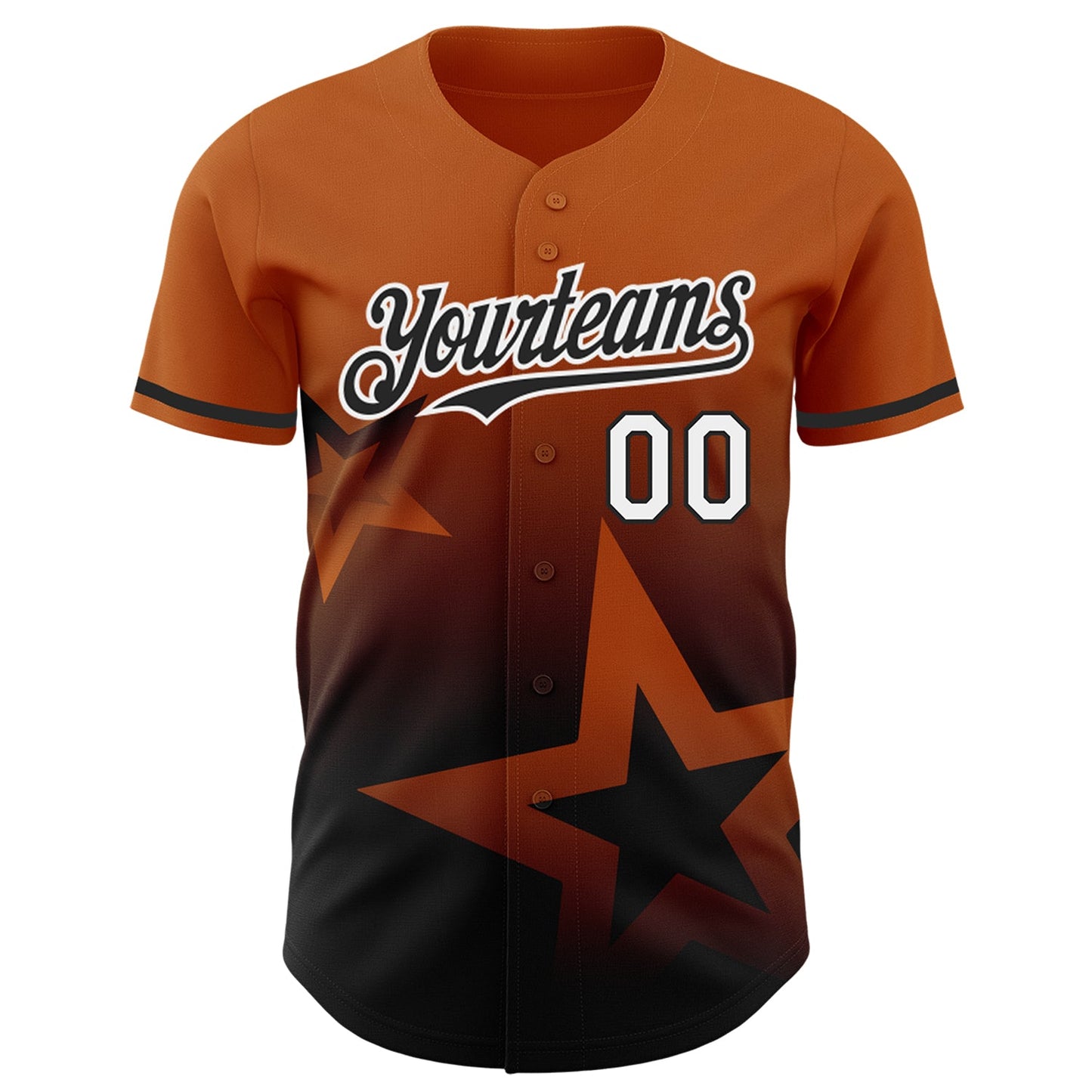 Custom Texas Orange Black-White 3D Pattern Design Gradient Style Twinkle Star Authentic Baseball Jersey view 2