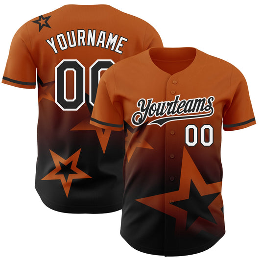 Custom Texas Orange Black-White 3D Pattern Design Gradient Style Twinkle Star Authentic Baseball Jersey - Main View