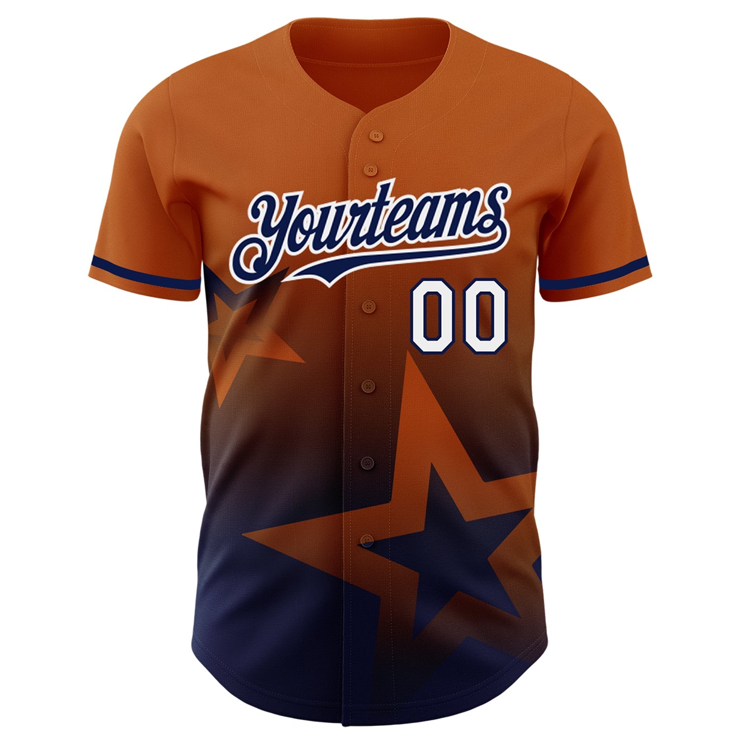 Custom Texas Orange Navy-White 3D Pattern Design Gradient Style Twinkle Star Authentic Baseball Jersey view 2
