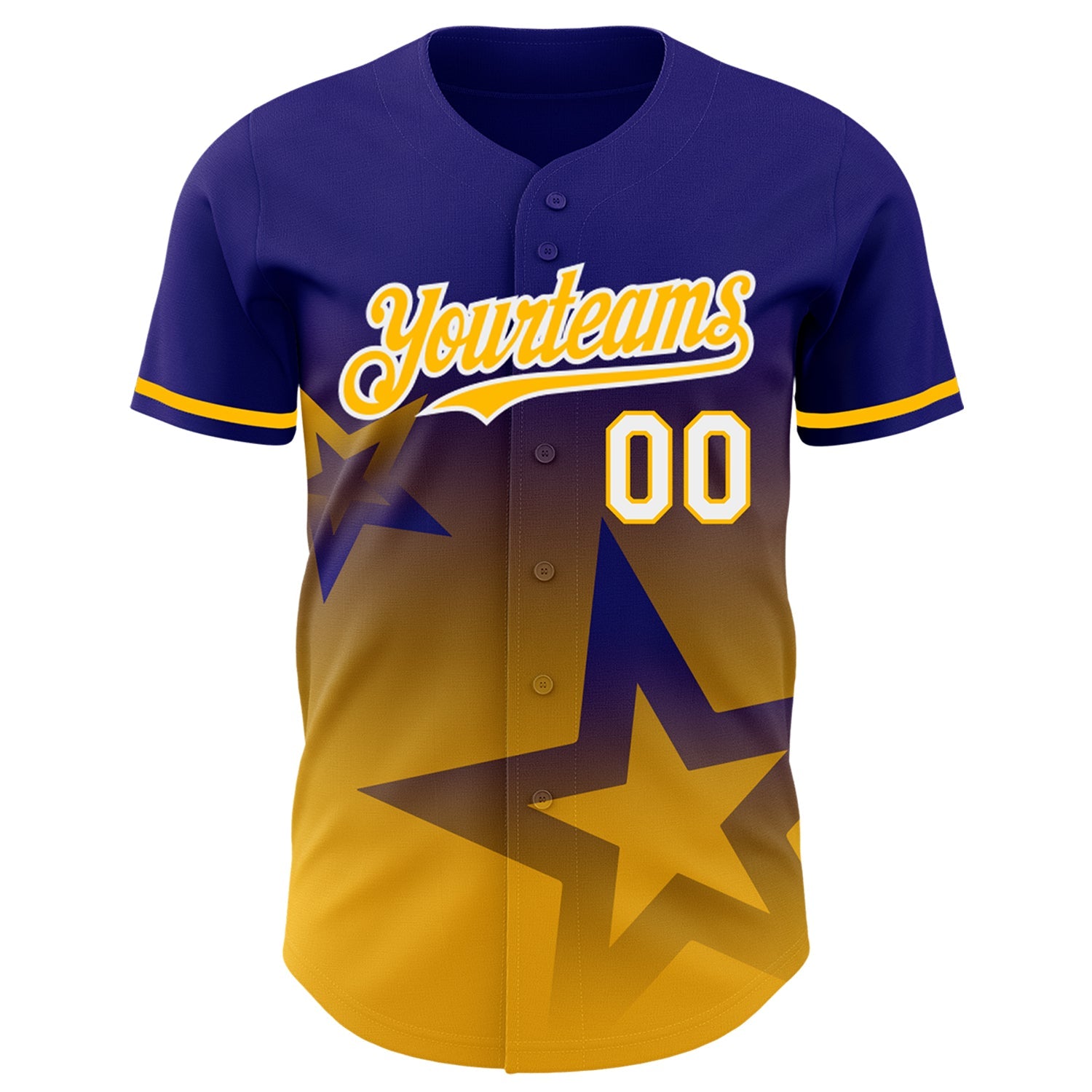 Custom Dark Purple Gold-White 3D Pattern Design Gradient Style Twinkle Star Authentic Baseball Jersey view 2