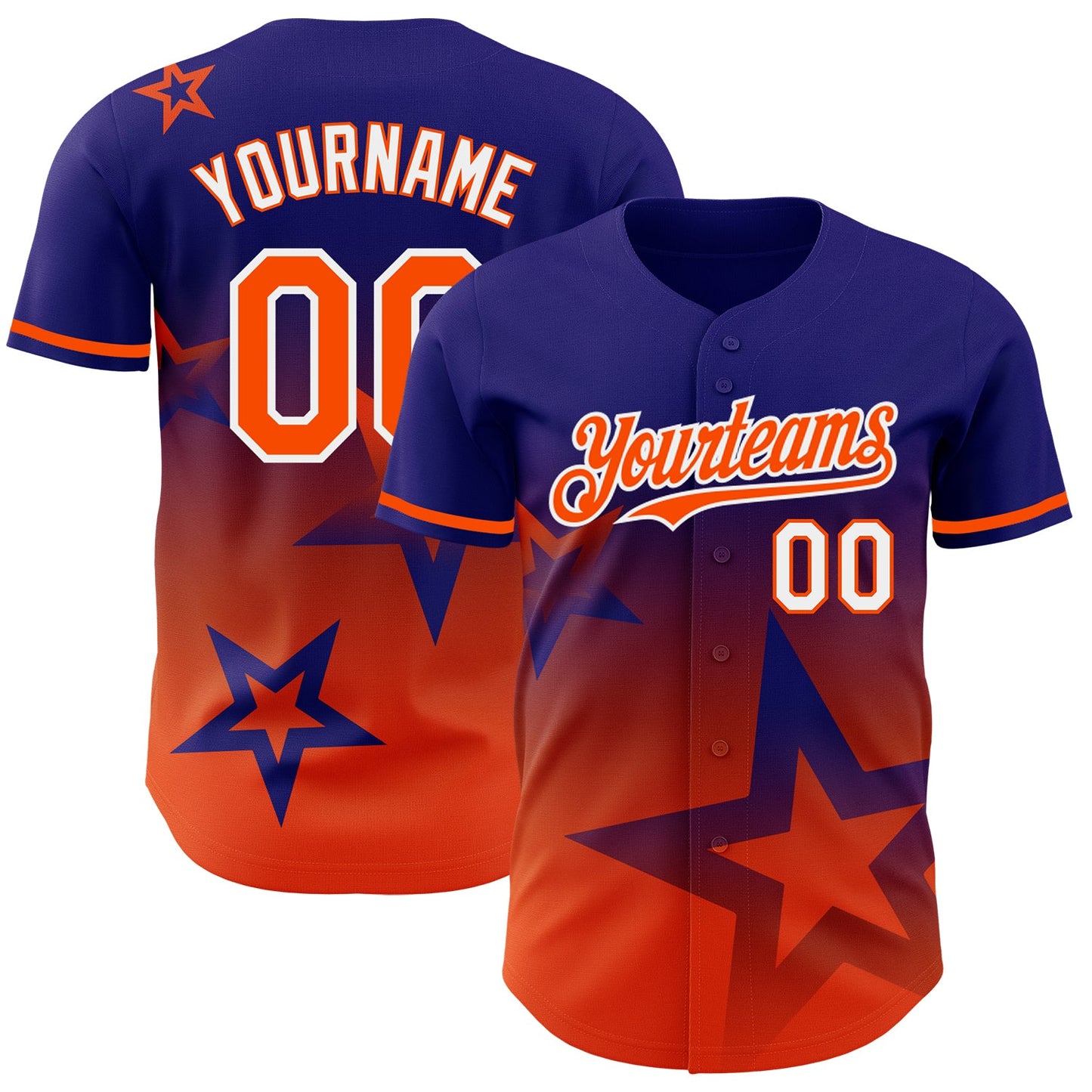 Custom Dark Purple Orange-White 3D Pattern Design Gradient Style Twinkle Star Authentic Baseball Jersey - Main View