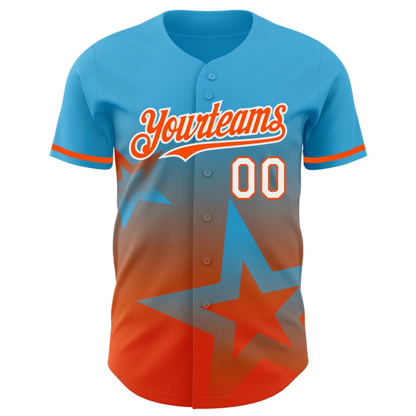 Custom Sky Blue Orange-White 3D Pattern Design Gradient Style Twinkle Star Authentic Baseball Jersey view 2