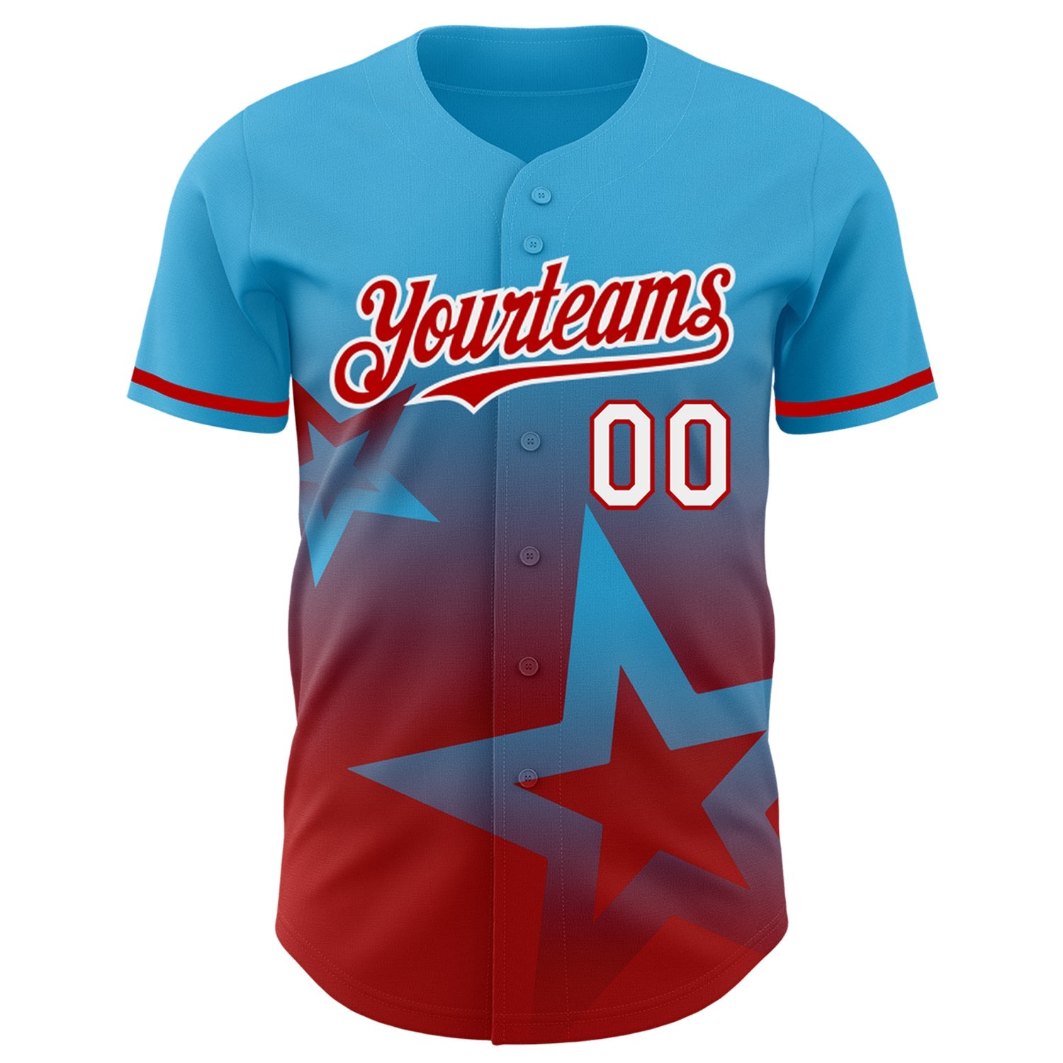 Custom Sky Blue Red-White 3D Pattern Design Gradient Style Twinkle Star Authentic Baseball Jersey view 2