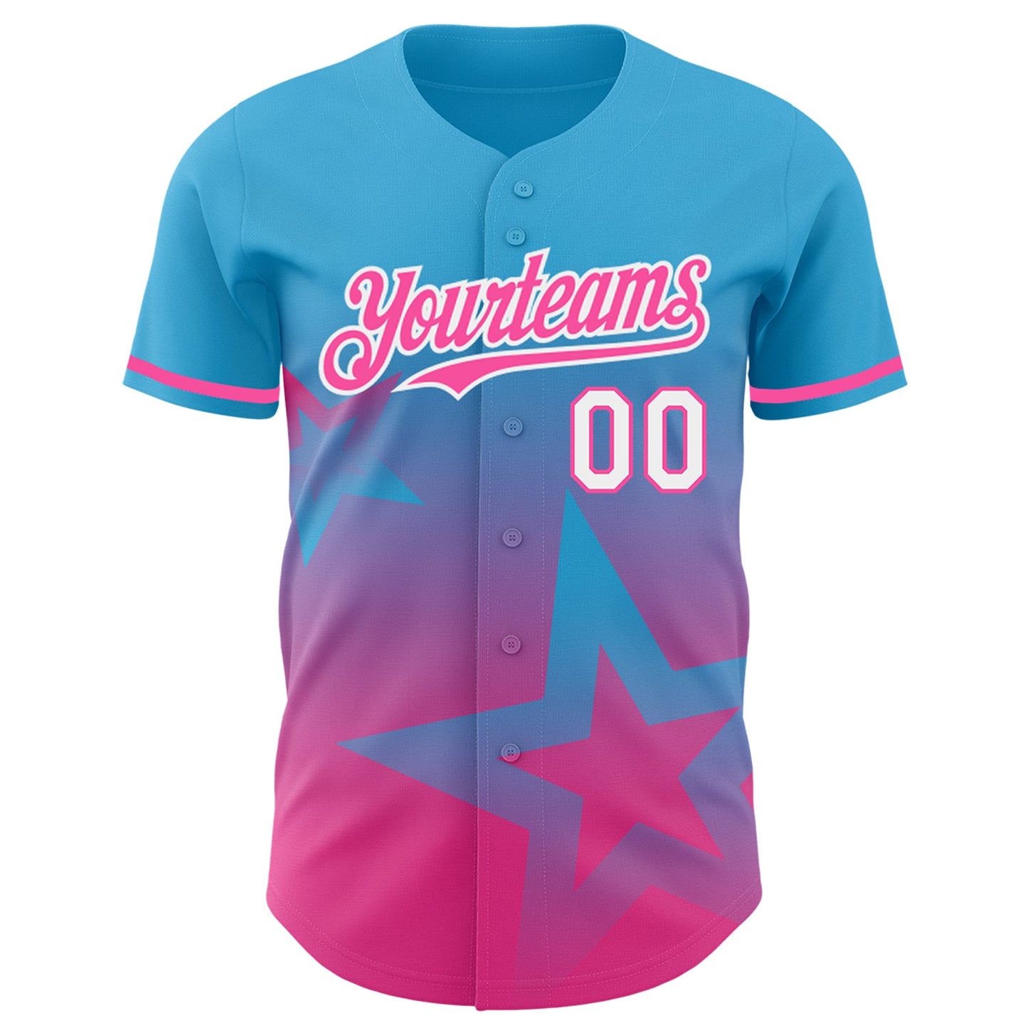 Custom Sky Blue Pink-White 3D Pattern Design Gradient Style Twinkle Star Authentic Baseball Jersey view 2
