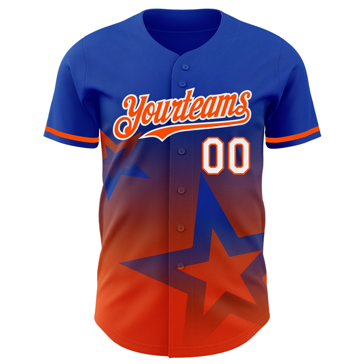 Custom Thunder Blue Orange-White 3D Pattern Design Gradient Style Twinkle Star Authentic Baseball Jersey view 2