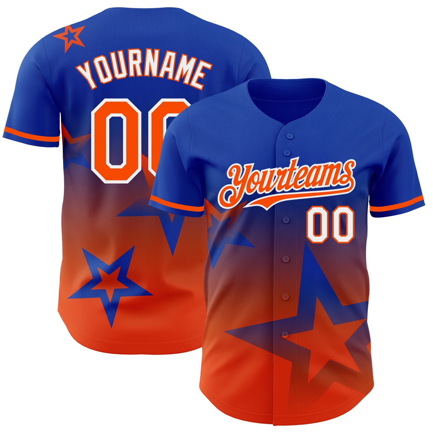 Custom Thunder Blue Orange-White 3D Pattern Design Gradient Style Twinkle Star Authentic Baseball Jersey - Main View