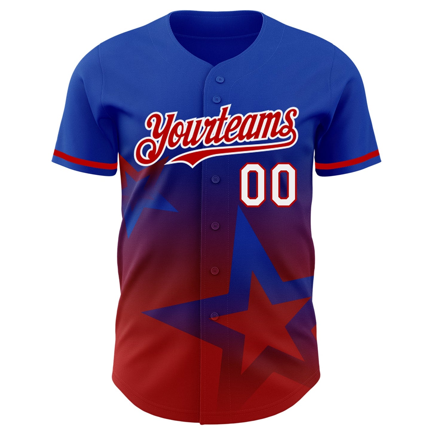 Custom Thunder Blue Red-White 3D Pattern Design Gradient Style Twinkle Star Authentic Baseball Jersey view 2