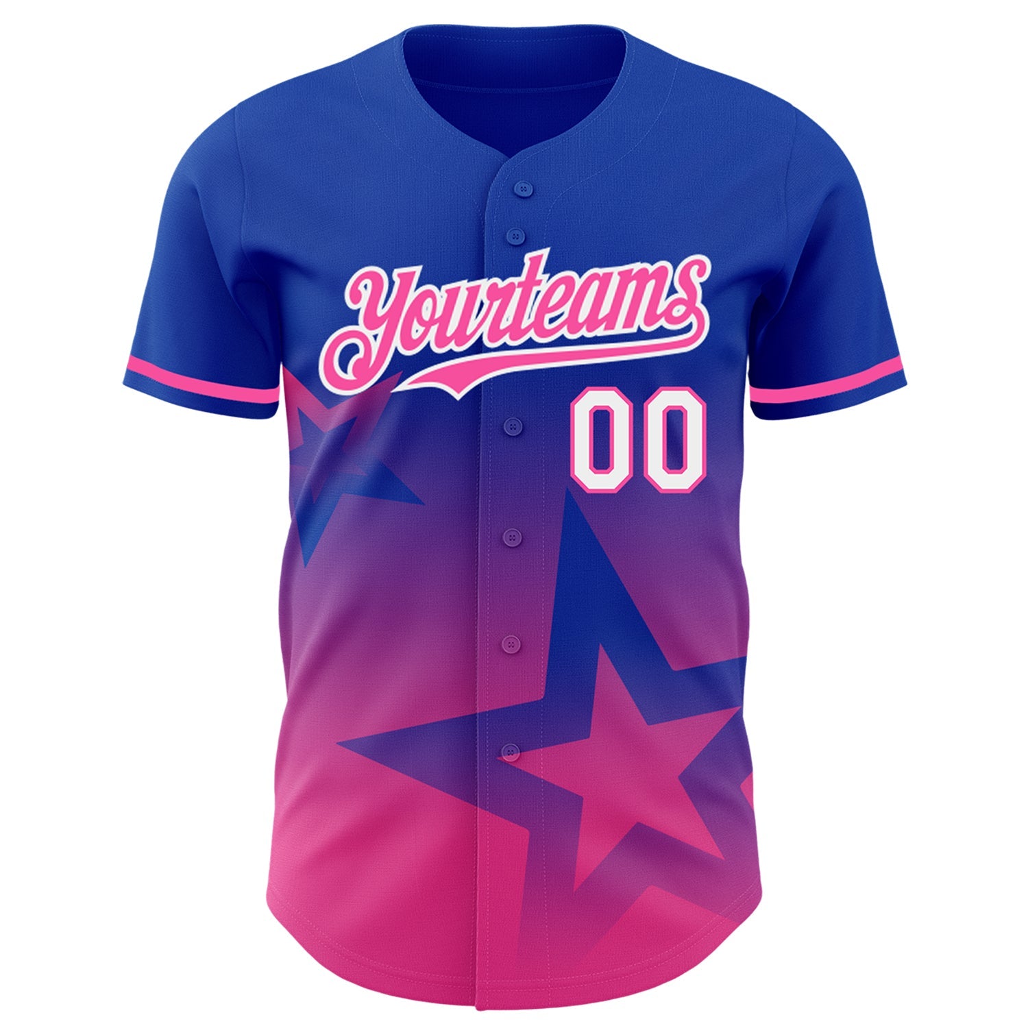 Custom Thunder Blue Pink-White 3D Pattern Design Gradient Style Twinkle Star Authentic Baseball Jersey view 2