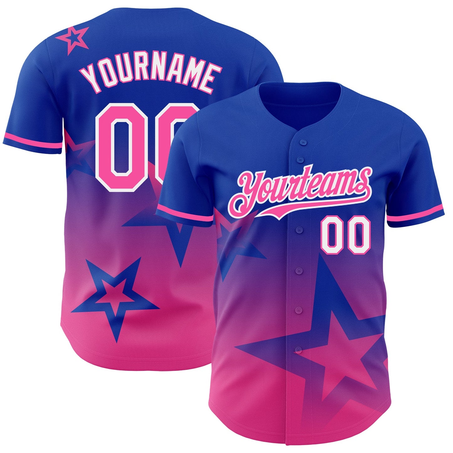 Custom Thunder Blue Pink-White 3D Pattern Design Gradient Style Twinkle Star Authentic Baseball Jersey - Main View