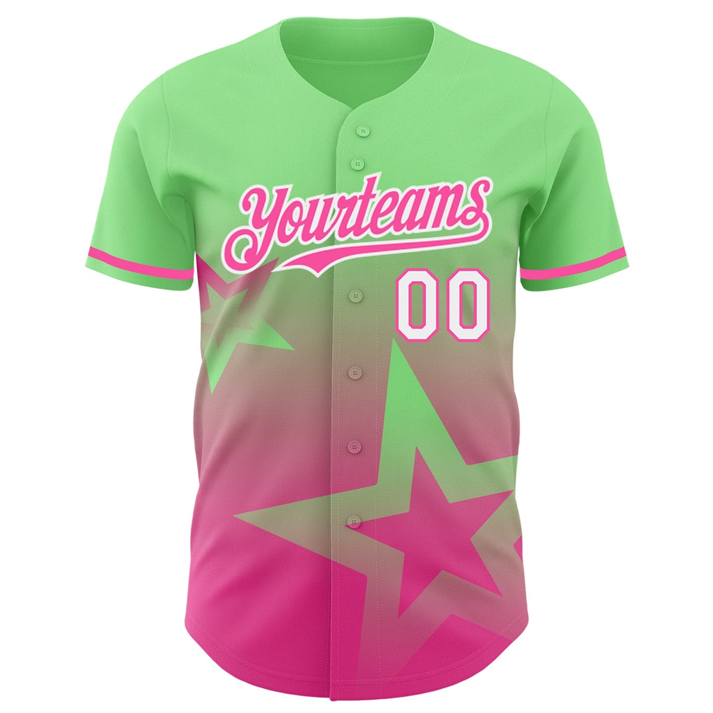 Custom Pea Green Pink-White 3D Pattern Design Gradient Style Twinkle Star Authentic Baseball Jersey view 2