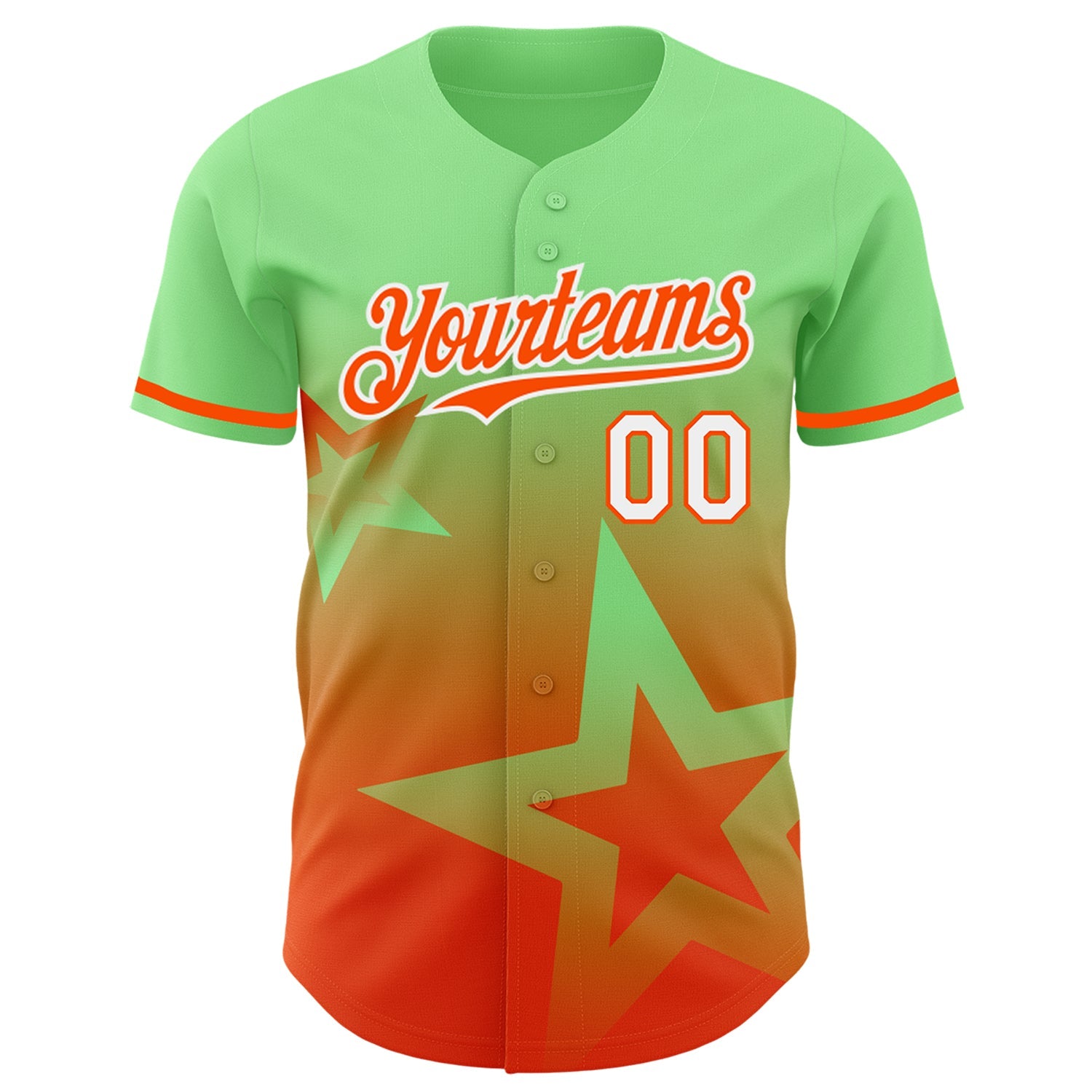 Custom Pea Green Orange-White 3D Pattern Design Gradient Style Twinkle Star Authentic Baseball Jersey view 2