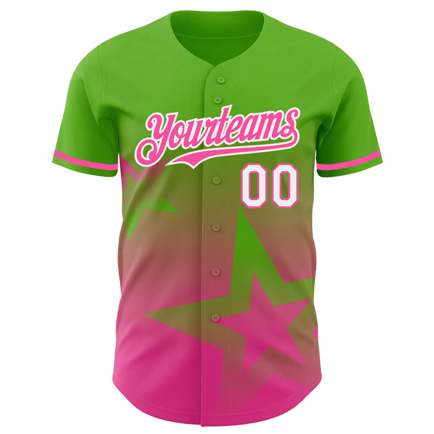 Custom Aurora Green Pink-White 3D Pattern Design Gradient Style Twinkle Star Authentic Baseball Jersey view 2