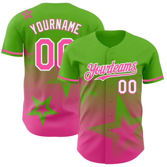 Custom Aurora Green Pink-White 3D Pattern Design Gradient Style Twinkle Star Authentic Baseball Jersey - Main View