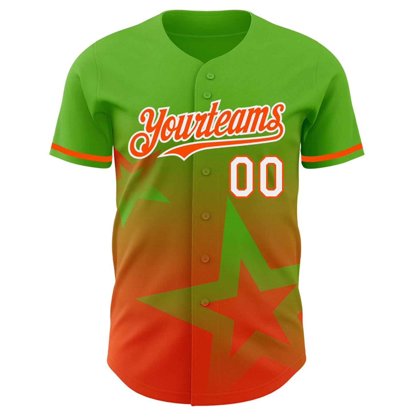 Custom Aurora Green Orange-White 3D Pattern Design Gradient Style Twinkle Star Authentic Baseball Jersey view 2