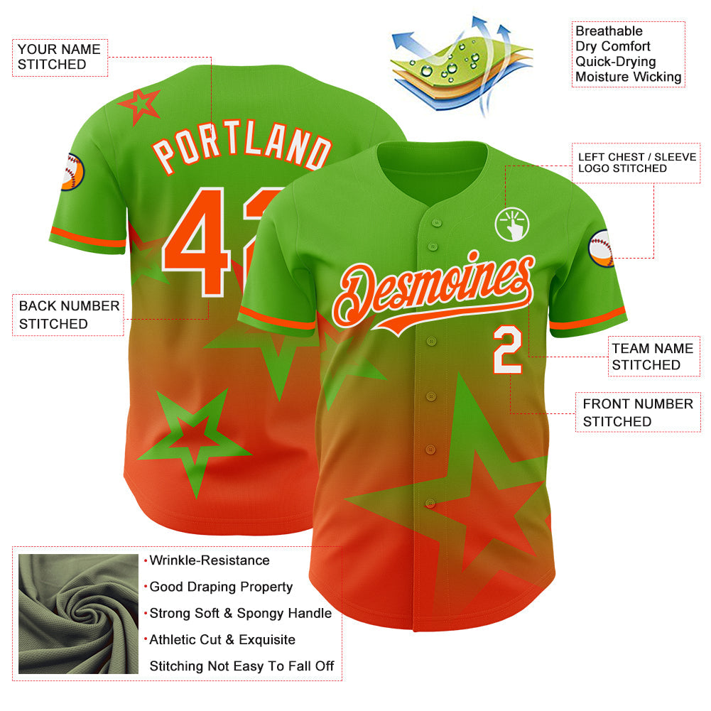 Custom Aurora Green Orange-White 3D Pattern Design Gradient Style Twinkle Star Authentic Baseball Jersey view 3