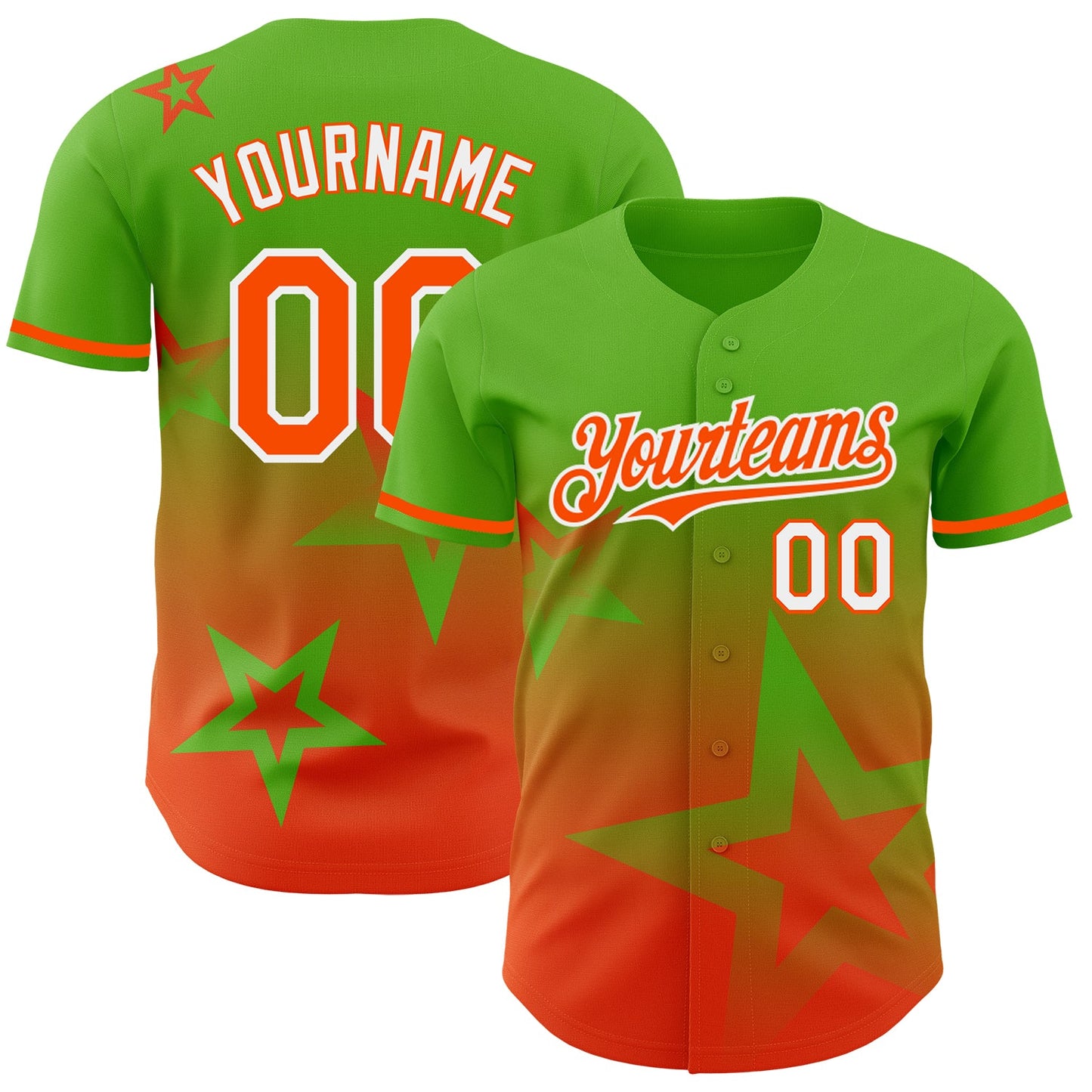Custom Aurora Green Orange-White 3D Pattern Design Gradient Style Twinkle Star Authentic Baseball Jersey - Main View