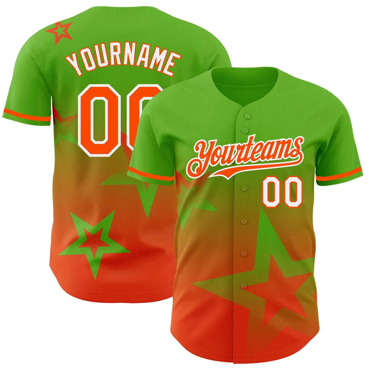 Custom Aurora Green Orange-White 3D Pattern Design Gradient Style Twinkle Star Authentic Baseball Jersey - Main View