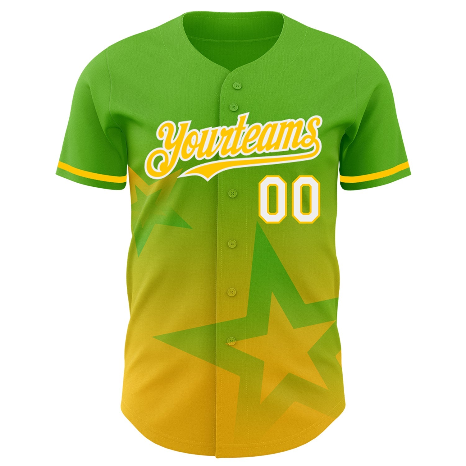 Custom Aurora Green Yellow-White 3D Pattern Design Gradient Style Twinkle Star Authentic Baseball Jersey view 2