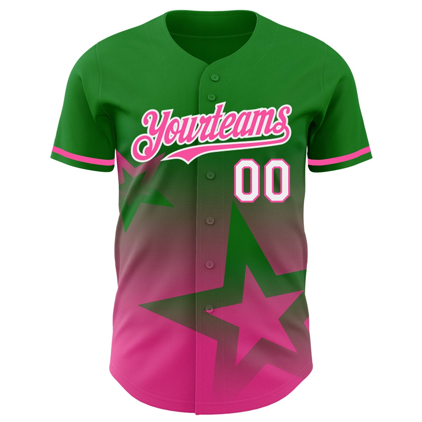 Custom Grass Green Pink-White 3D Pattern Design Gradient Style Twinkle Star Authentic Baseball Jersey view 2