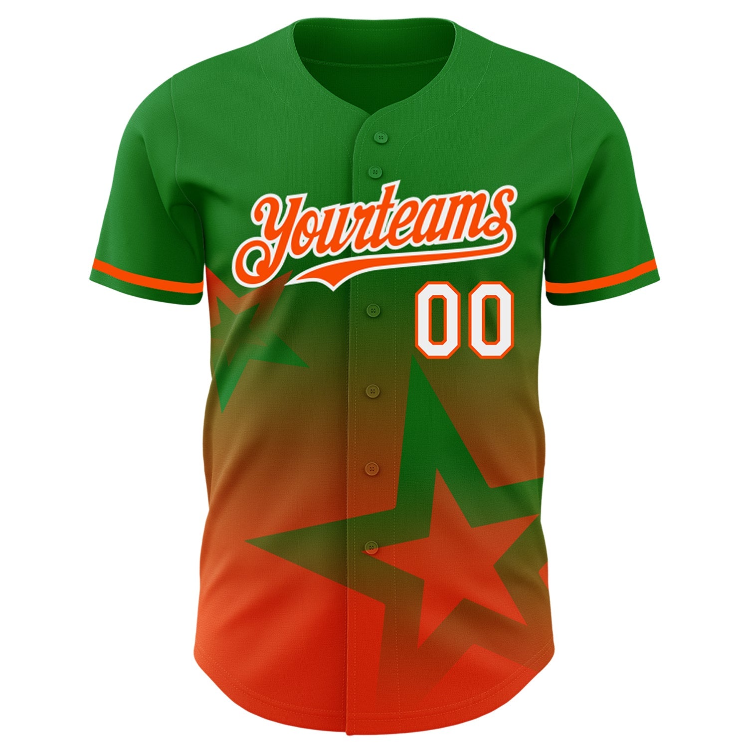 Custom Grass Green Orange-White 3D Pattern Design Gradient Style Twinkle Star Authentic Baseball Jersey view 2
