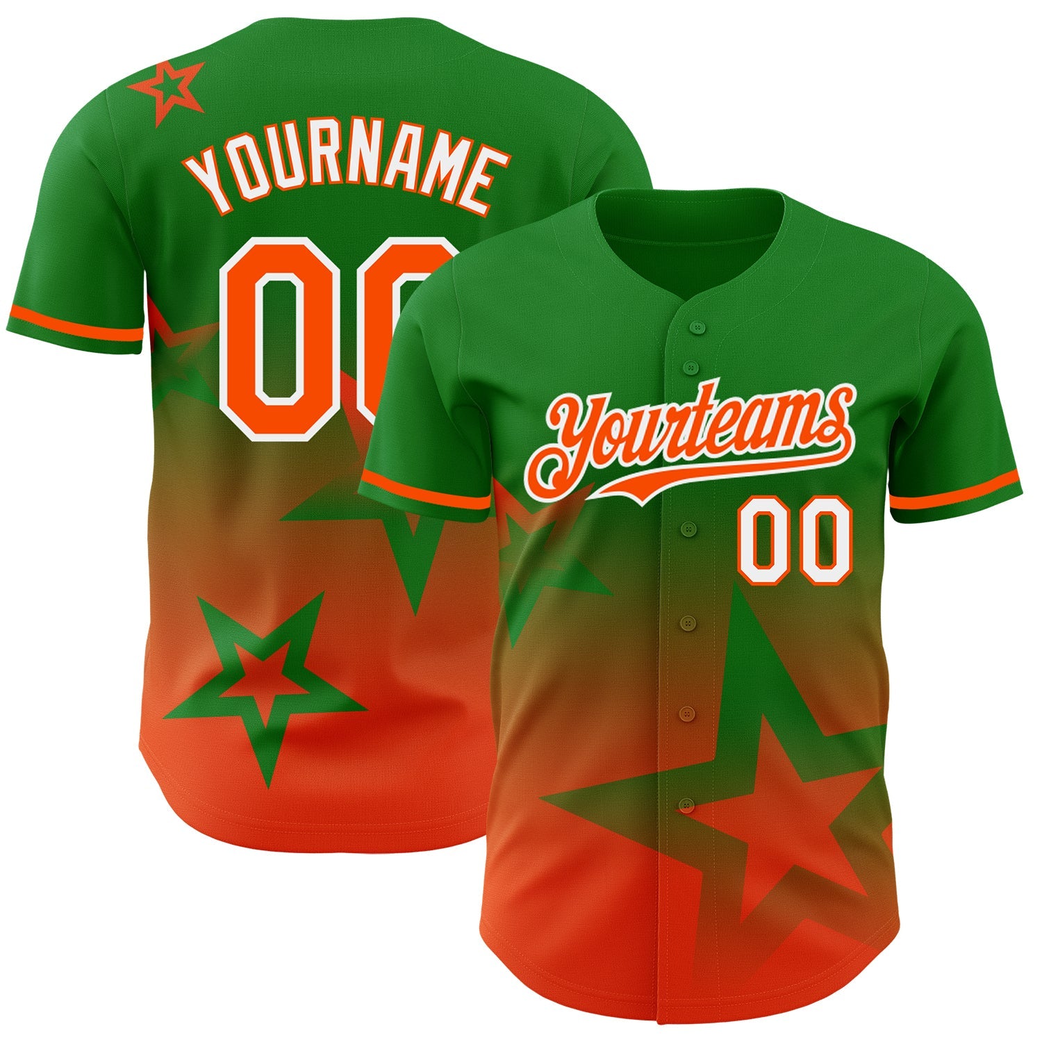 Custom Grass Green Orange-White 3D Pattern Design Gradient Style Twinkle Star Authentic Baseball Jersey - Main View