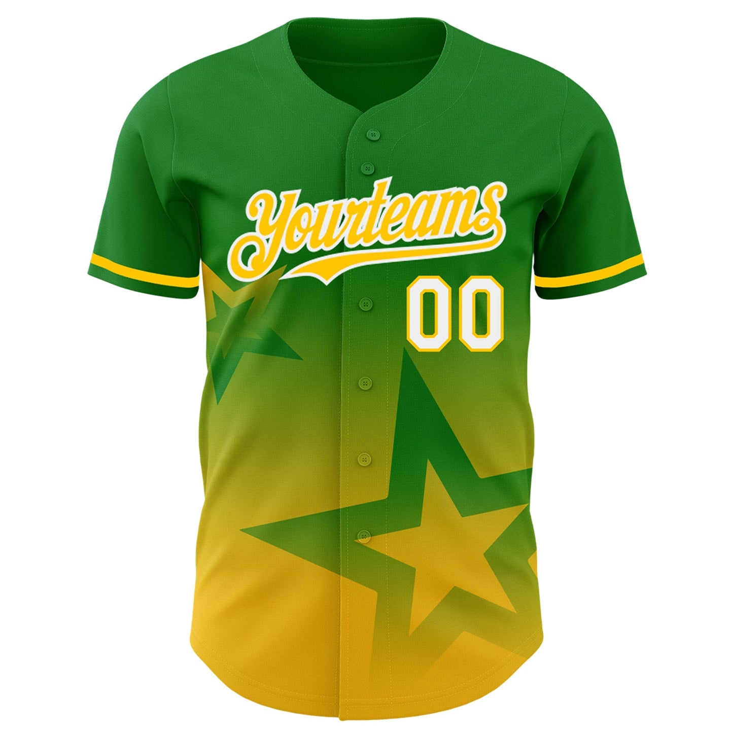 Custom Grass Green Yellow-White 3D Pattern Design Gradient Style Twinkle Star Authentic Baseball Jersey view 2
