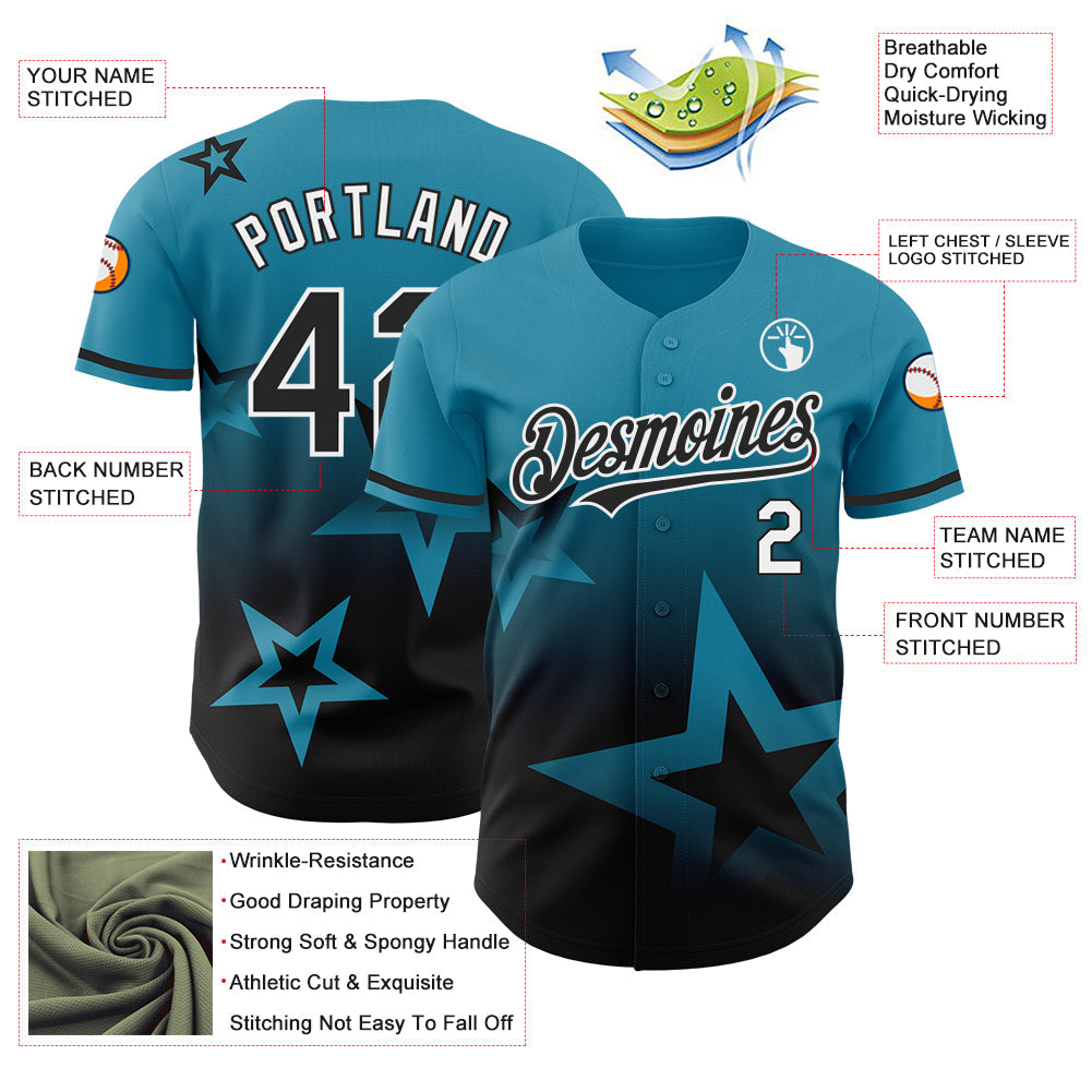 Custom Panther Blue Black-White 3D Pattern Design Gradient Style Twinkle Star Authentic Baseball Jersey view 3