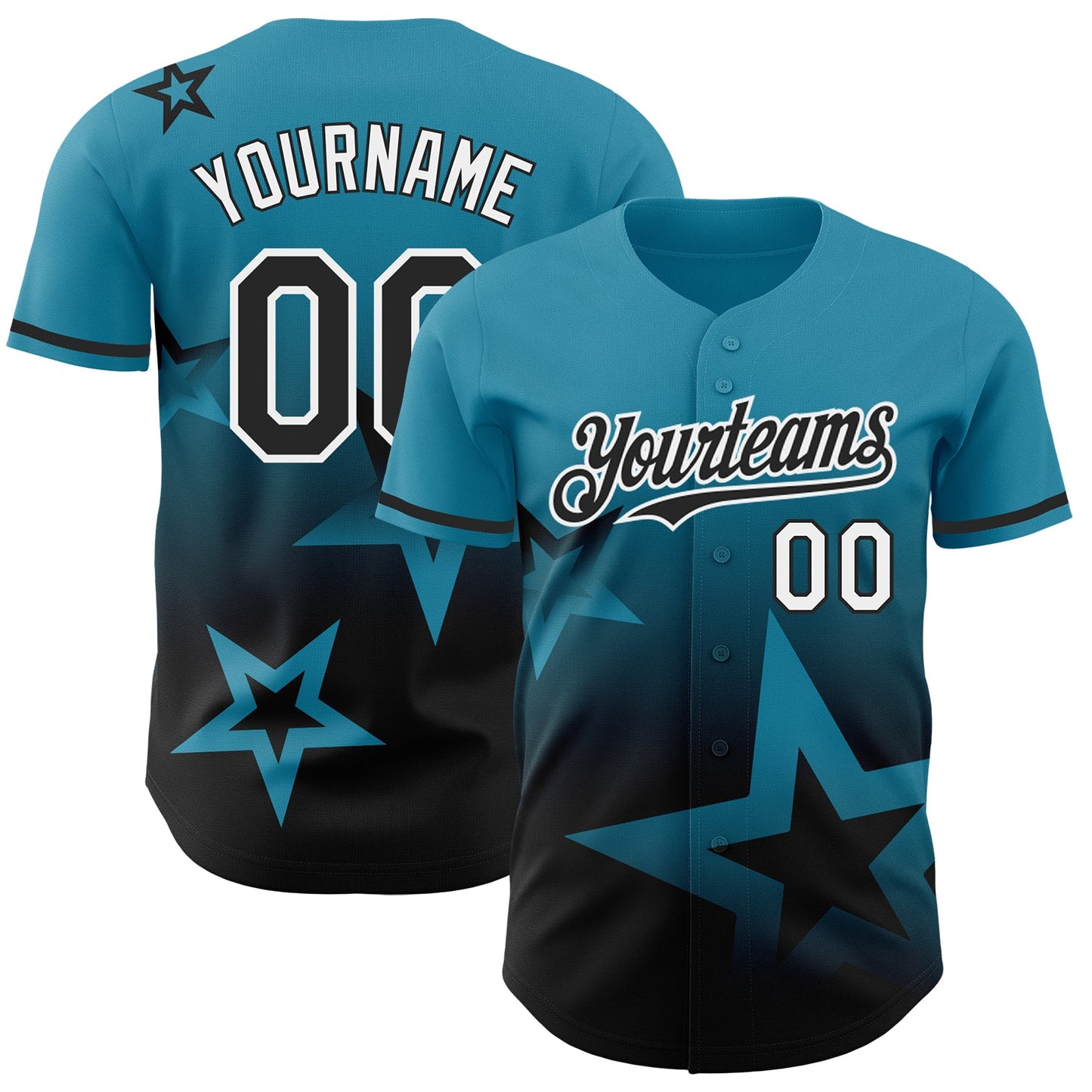Custom Panther Blue Black-White 3D Pattern Design Gradient Style Twinkle Star Authentic Baseball Jersey - Main View