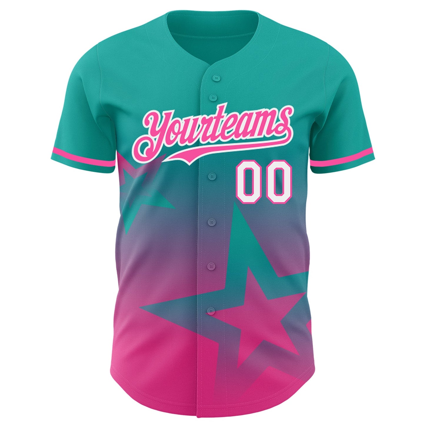 Custom Aqua Pink-White 3D Pattern Design Gradient Style Twinkle Star Authentic Baseball Jersey view 2