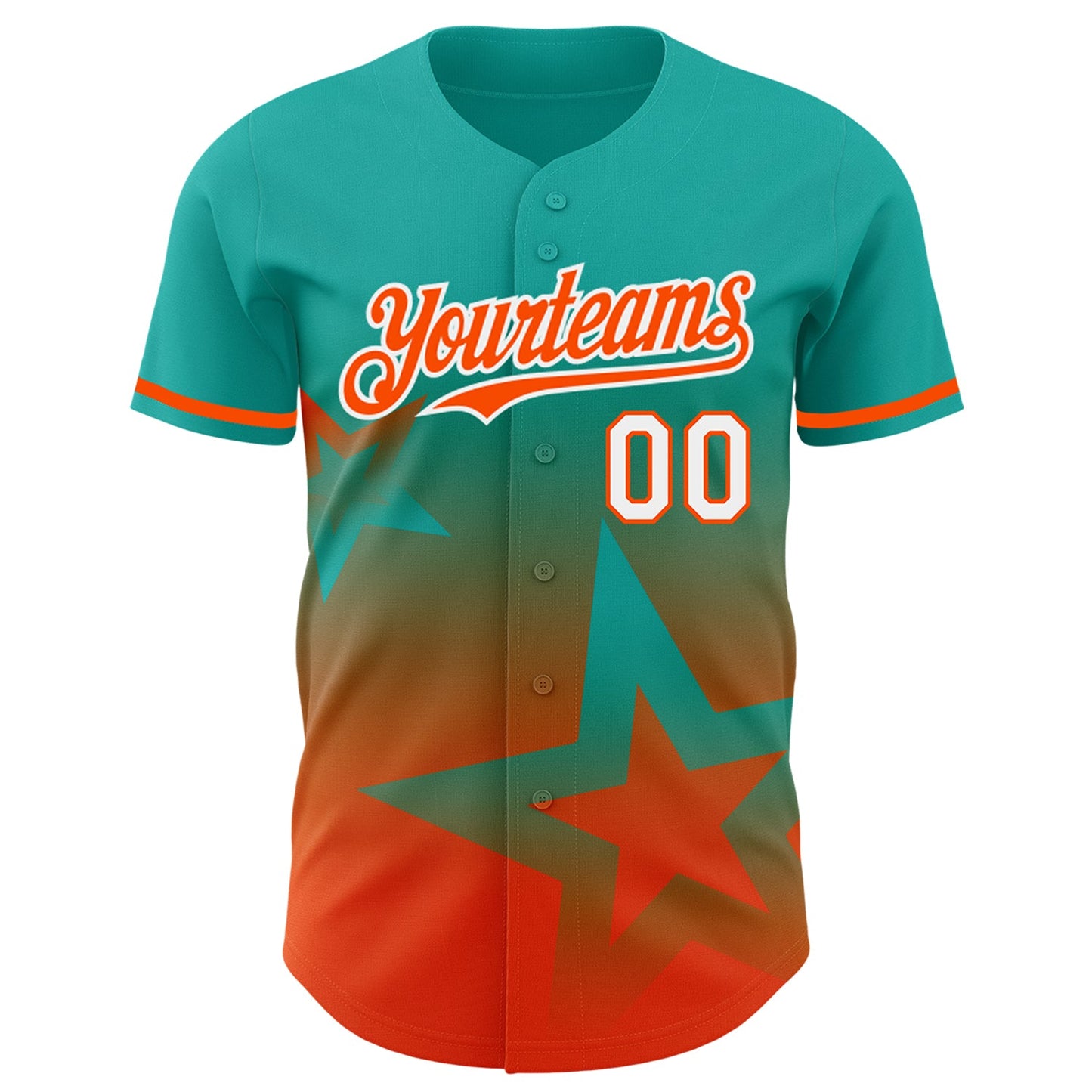 Custom Aqua Orange-White 3D Pattern Design Gradient Style Twinkle Star Authentic Baseball Jersey view 2