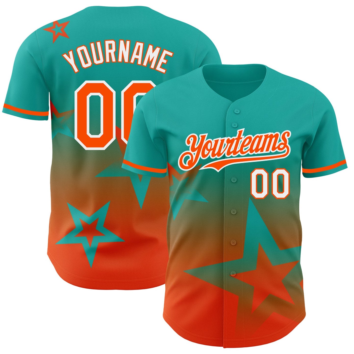 Custom Aqua Orange-White 3D Pattern Design Gradient Style Twinkle Star Authentic Baseball Jersey - Main View