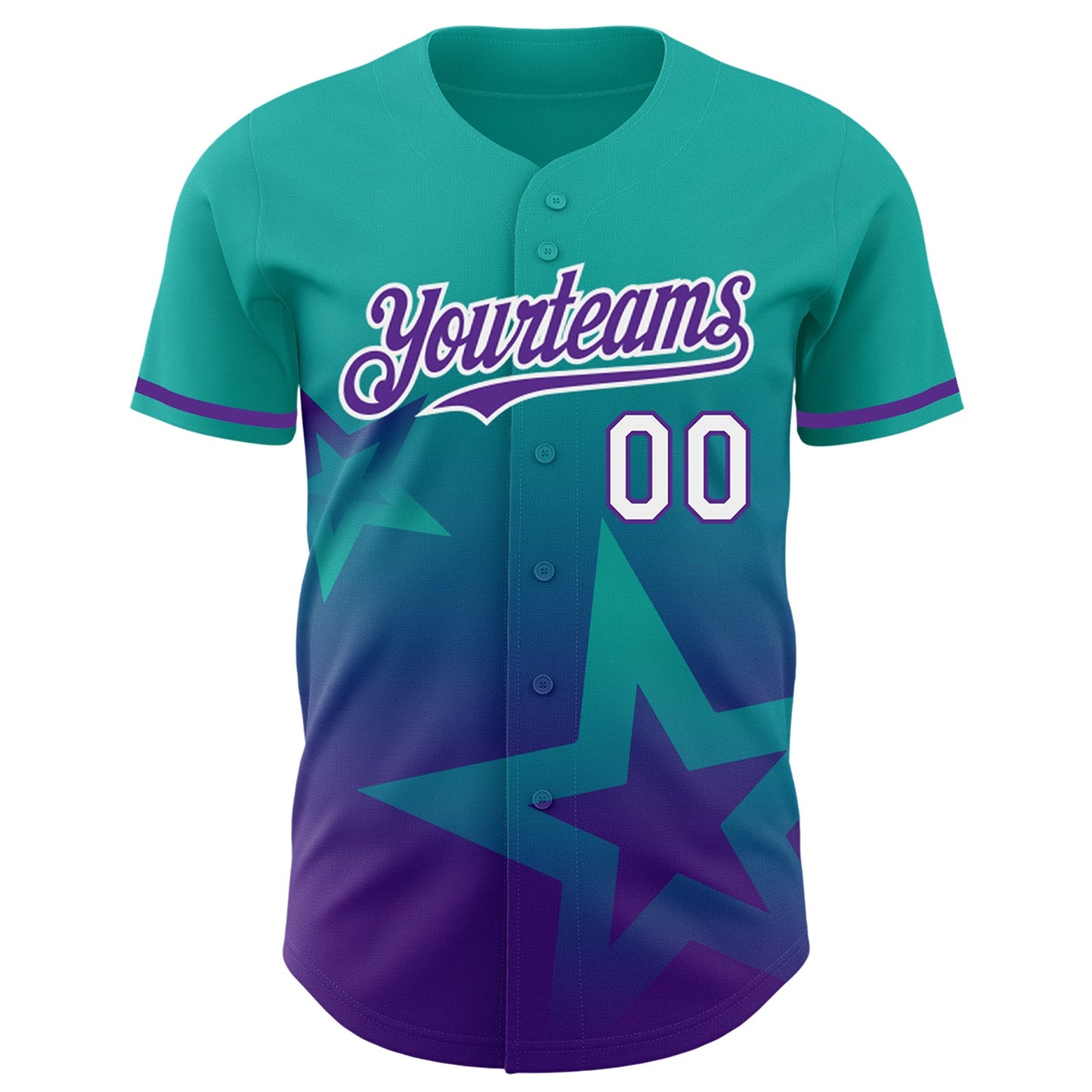 Custom Aqua Purple-White 3D Pattern Design Gradient Style Twinkle Star Authentic Baseball Jersey view 2