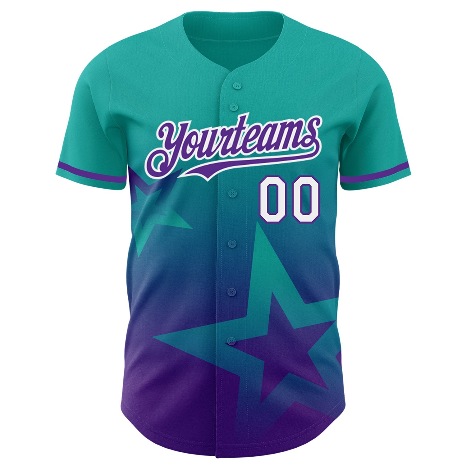 Custom Aqua Purple-White 3D Pattern Design Gradient Style Twinkle Star Authentic Baseball Jersey view 2