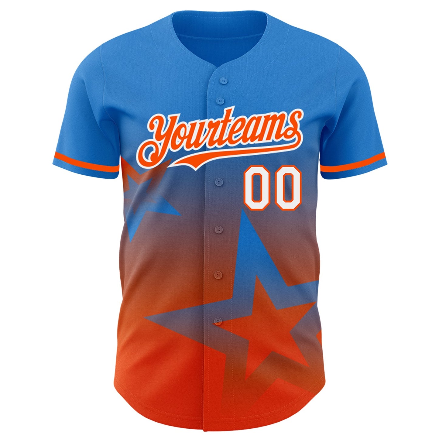 Custom Electric Blue Orange-White 3D Pattern Design Gradient Style Twinkle Star Authentic Baseball Jersey view 2